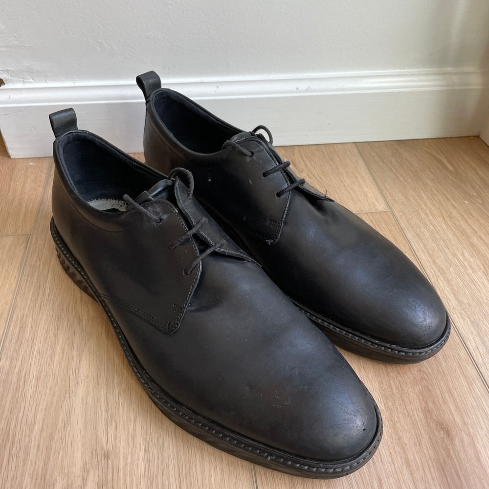 ECCO ST.1 Hybrid Lite Black Leather Plain Toe Derby Shoes Mens 47 US 13-13.5